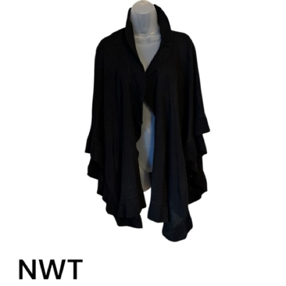 NWT  GORGEOUS BLACK OPEN FRONT SWEATER   PLUS 1X   FREE SIZE     #V